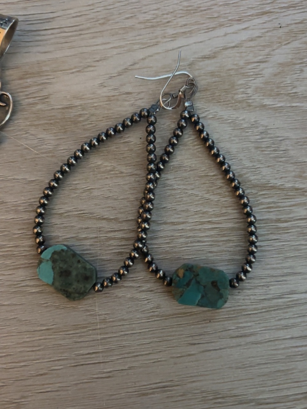 Navajo pearl and turquoise chunk hoop earrings